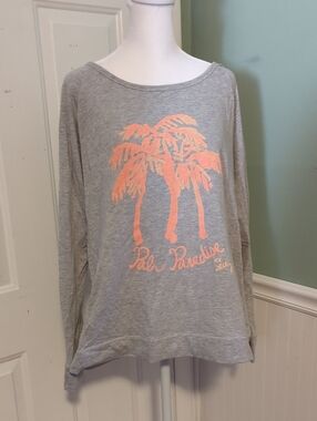 Lilly Pulitzer Light Gray Sweatshirt Coral Palm Trees Large